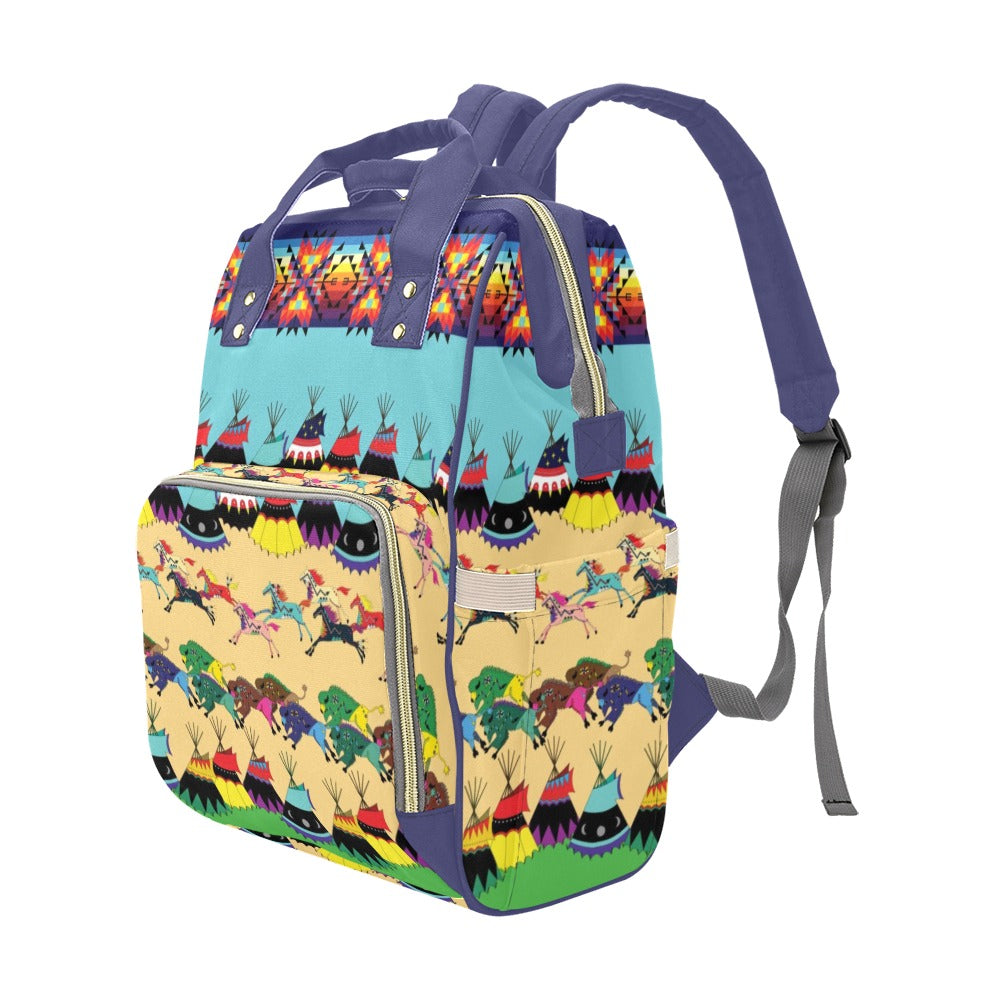 Horses and Buffalo Ledger Blue Multi-Function Diaper Backpack/Diaper Bag