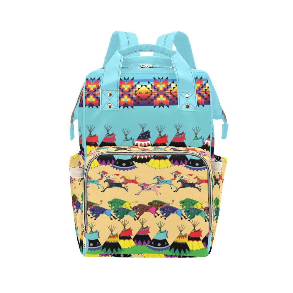 Horses and Buffalo Ledger Torquoise Multi-Function Diaper Backpack/Diaper Bag