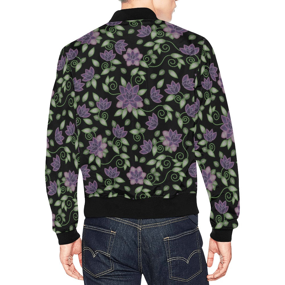 Purple Beaded Rose Bomber Jacket for Men