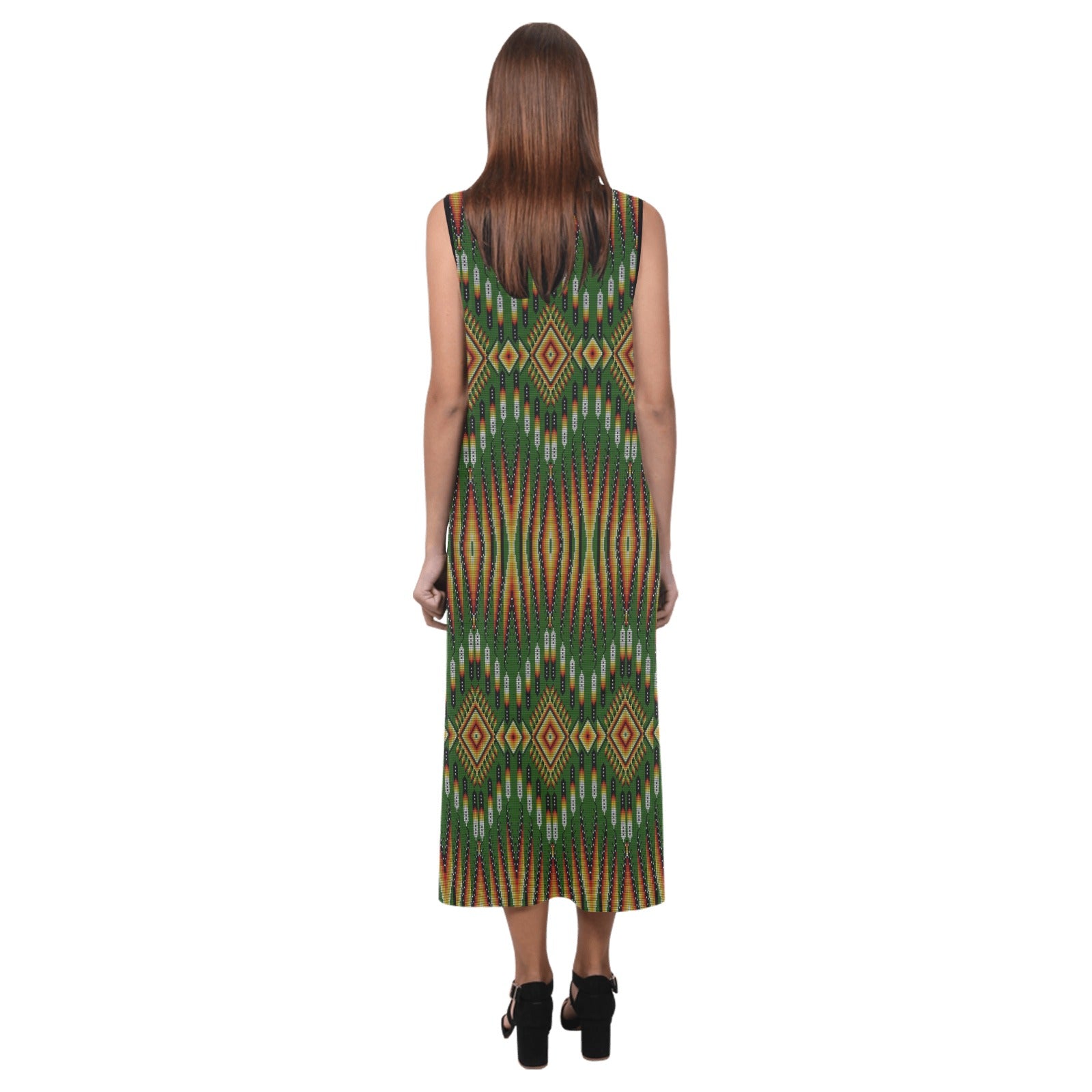 Fire Feather Green Phaedra Sleeveless Open Fork Long Dress