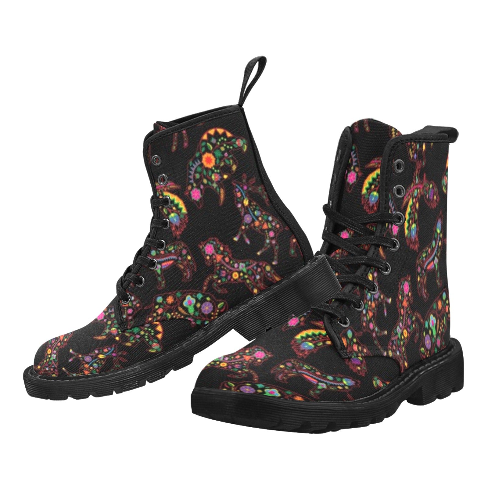 Neon Floral Animals Boots for Men (Black)