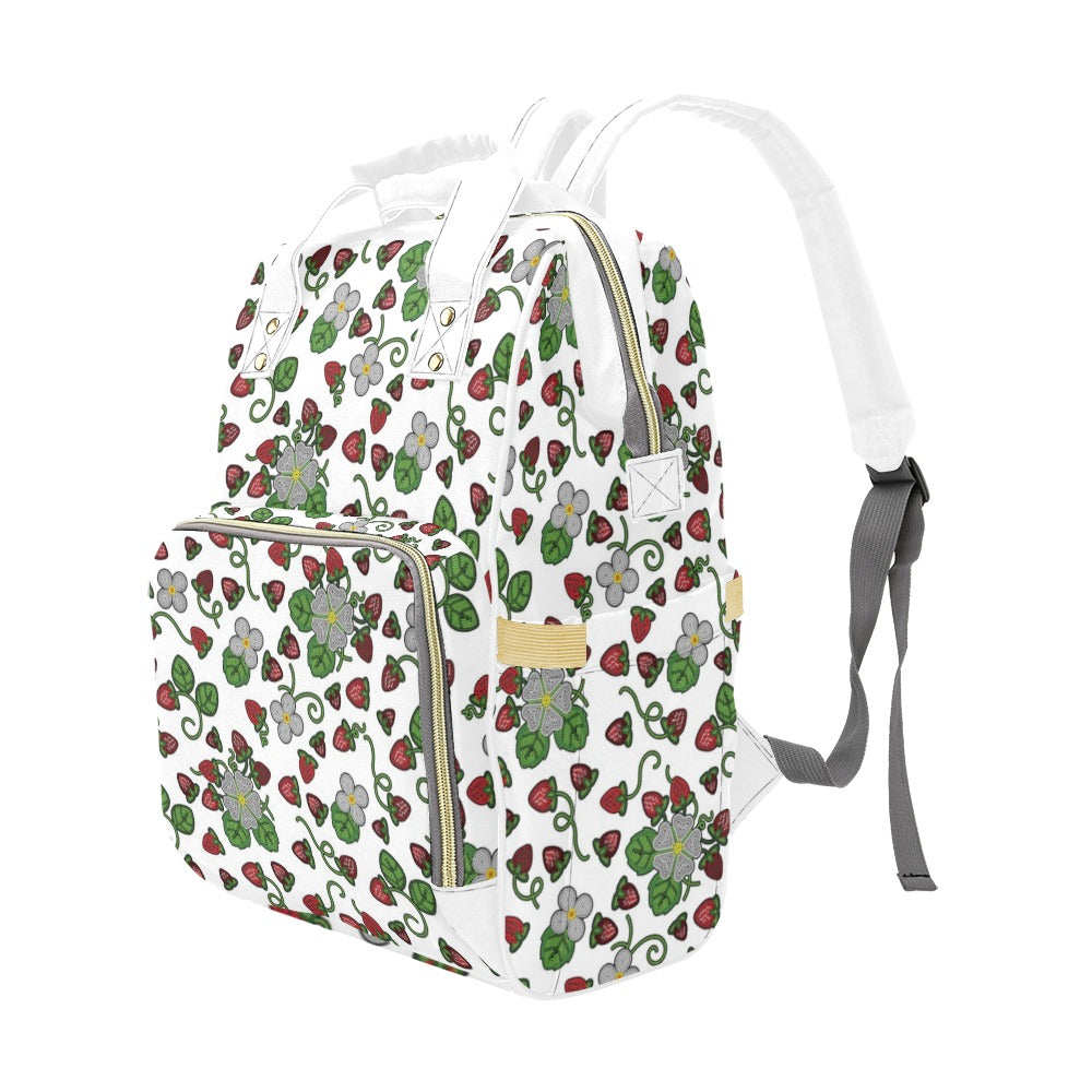 Strawberry Dreams White Multi-Function Diaper Backpack/Diaper Bag
