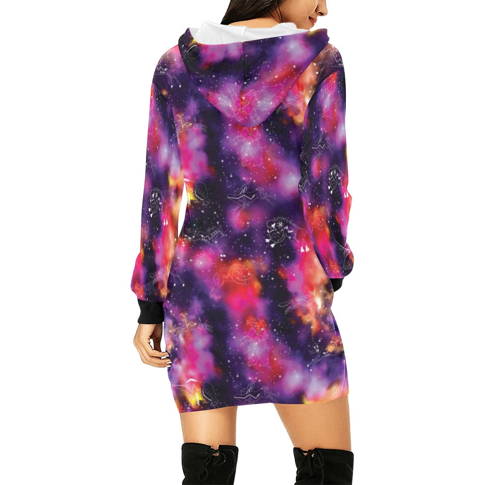 Animal Ancestors 9 Cosmic Swirl Purple and Red Hoodie Dress