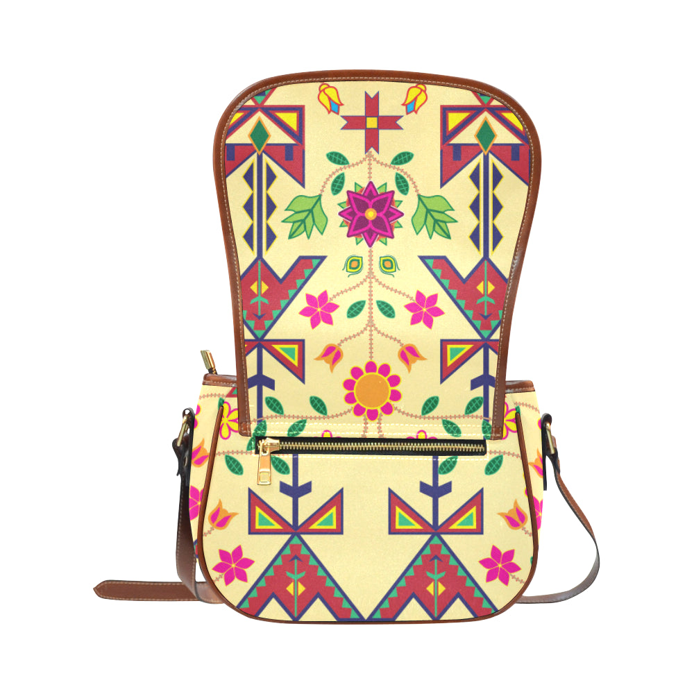 Geometric Floral Spring - Vanilla Saddle Bag/Small (Model 1649) Full Customization