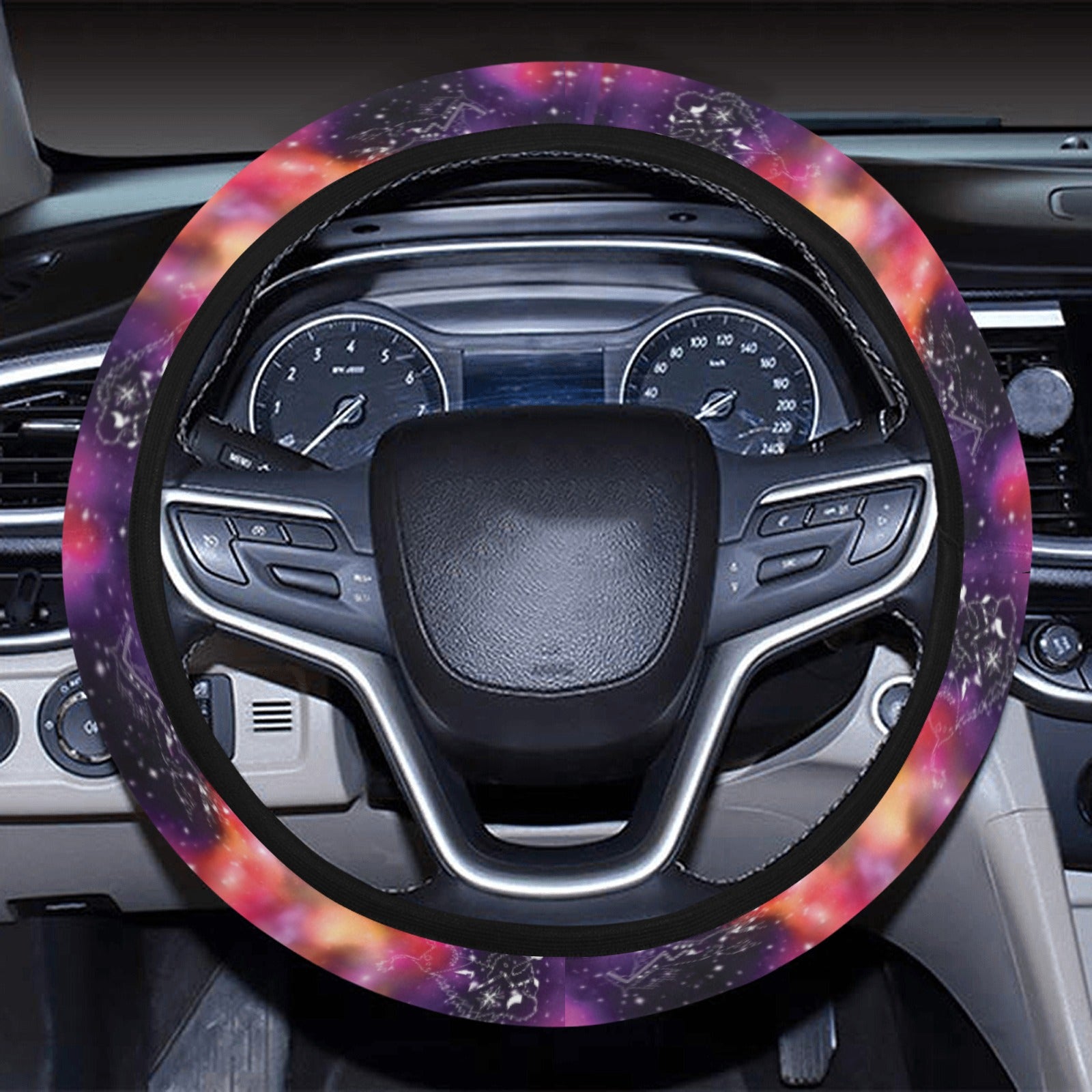 Animal Ancestors 9 Cosmic Swirl Purple and Red Steering Wheel Cover with Elastic Edge