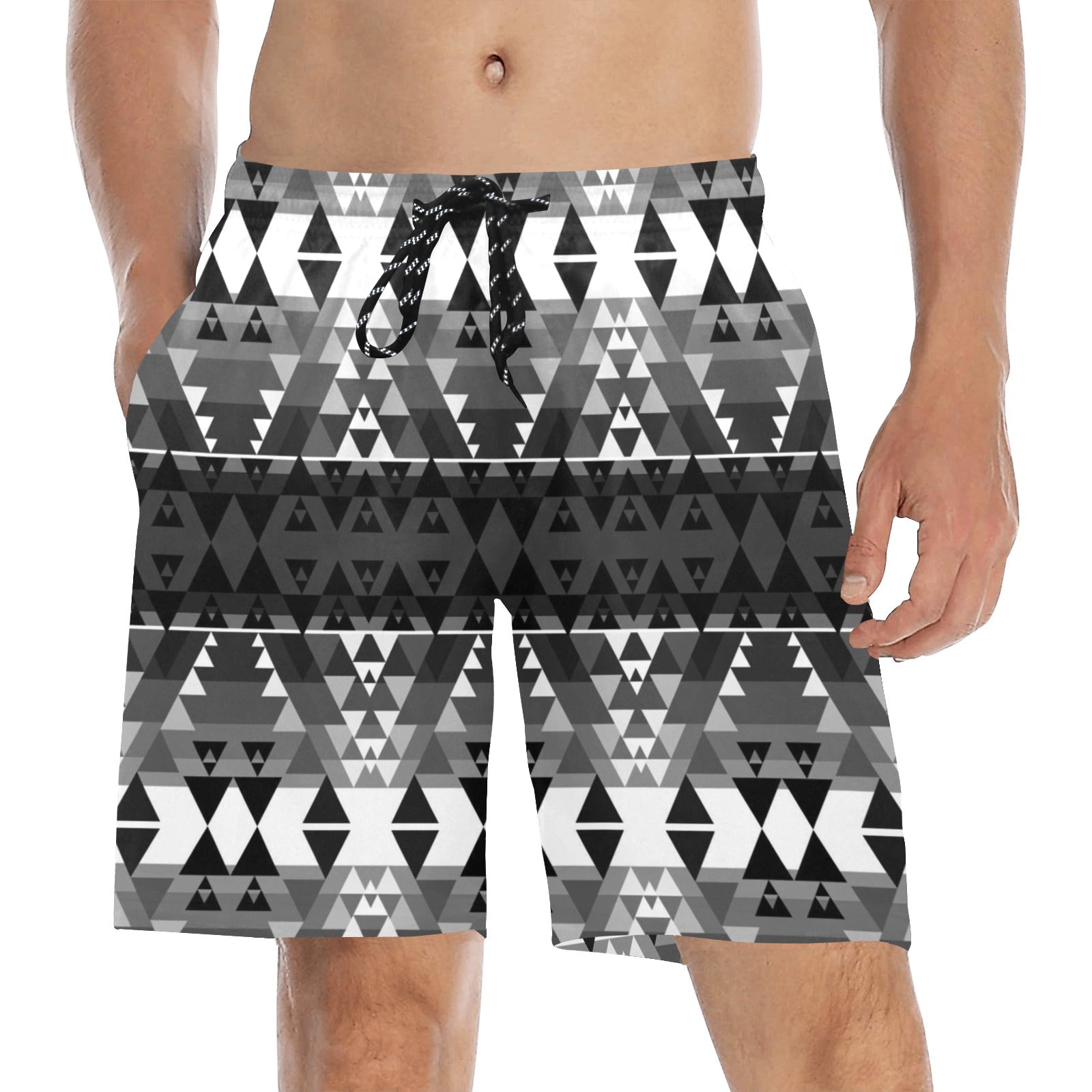 Writing on Stone Black and White Men's Mid-Length Beach Shorts