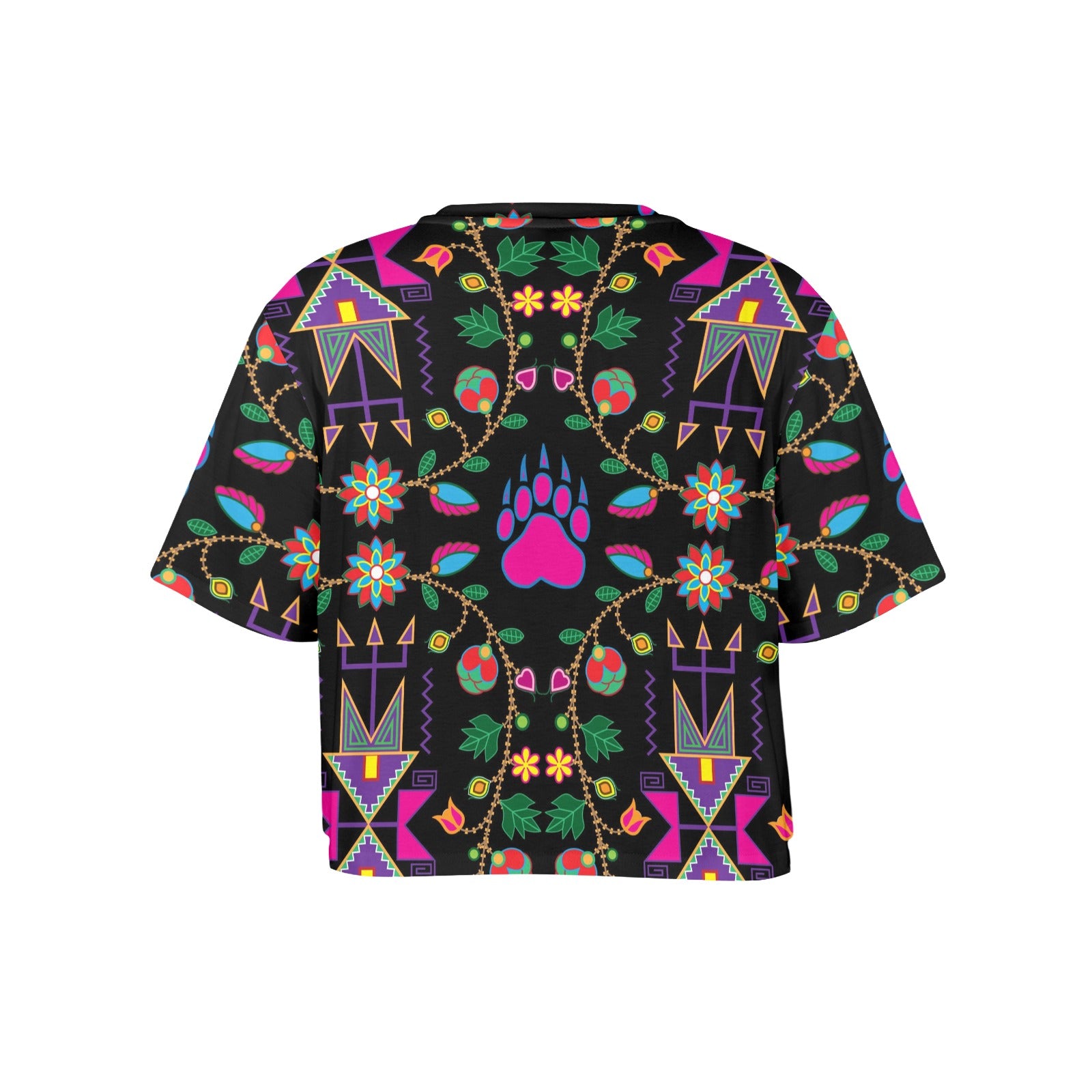 Geometric Floral Fall Black Women's Cropped T-shirt