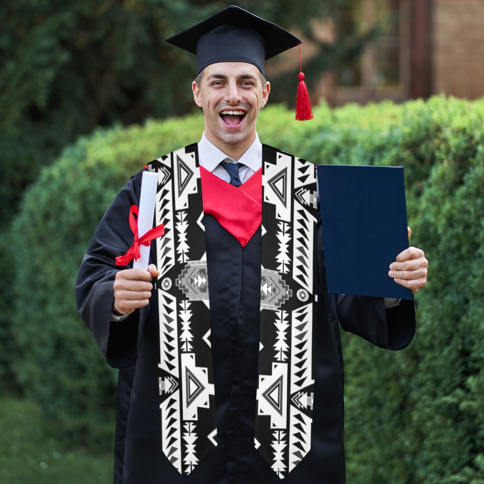 Chiefs Mountain Black and White Graduation Stole