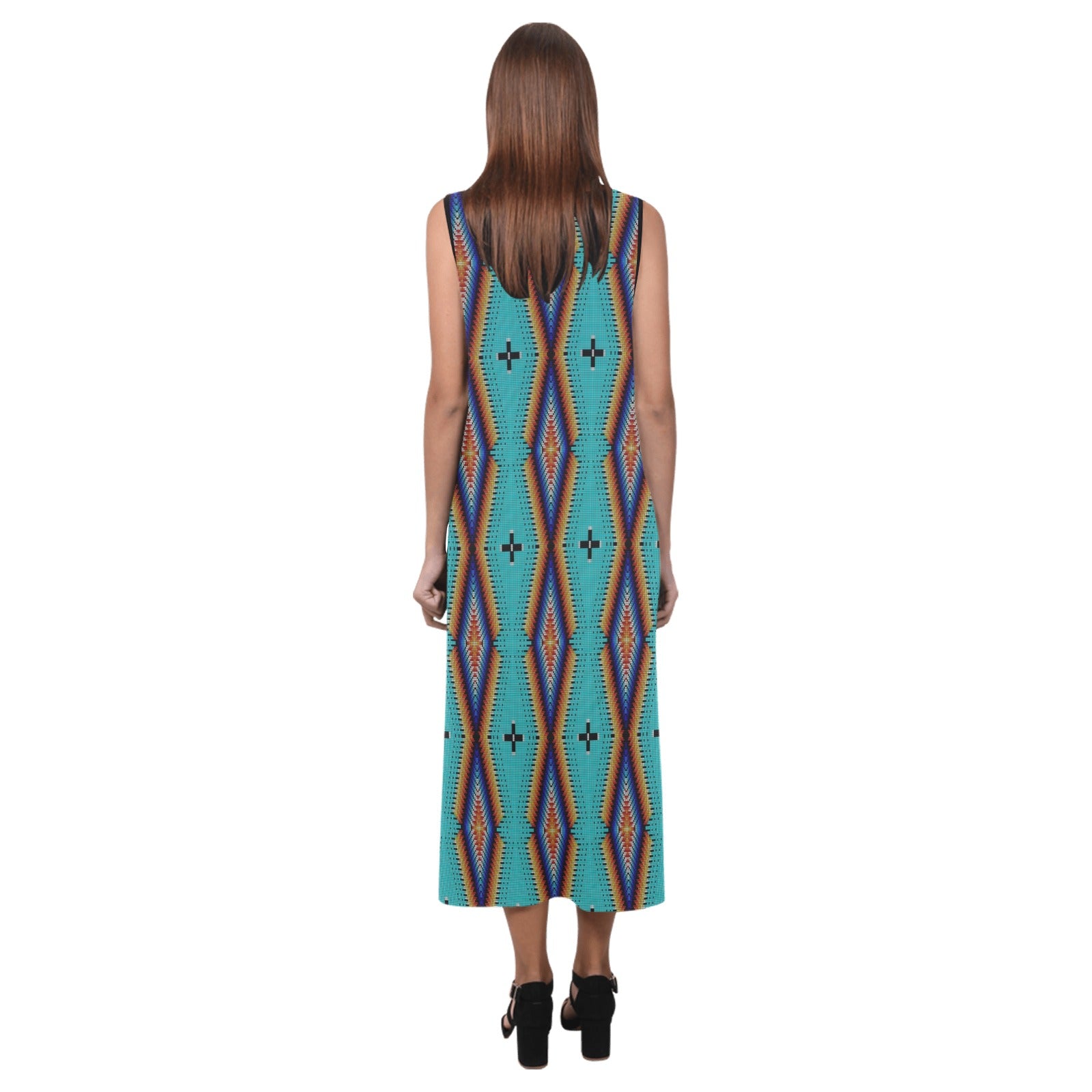 Diamond in the Bluff Turquoise Phaedra Sleeveless Open Fork Long Dress