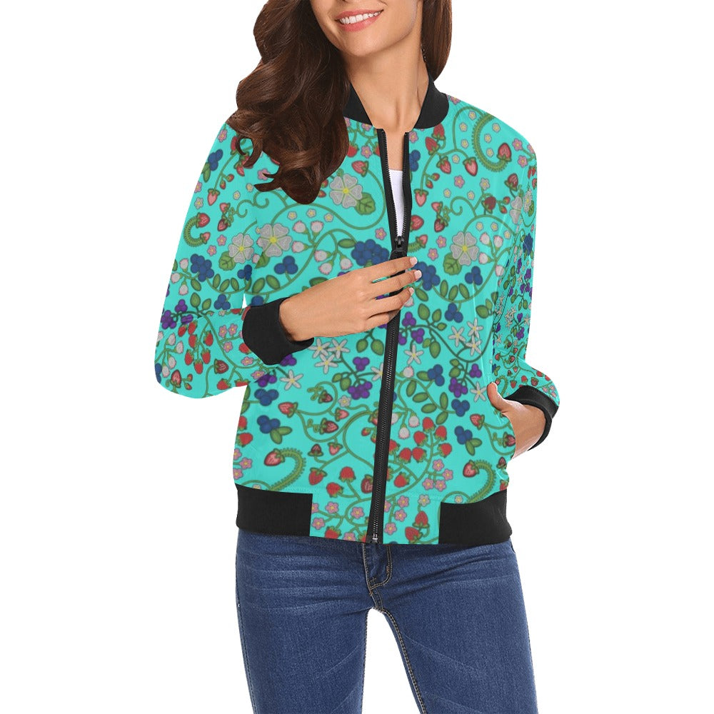 Grandmother Stories Turquoise All Over Print Bomber Jacket for Women