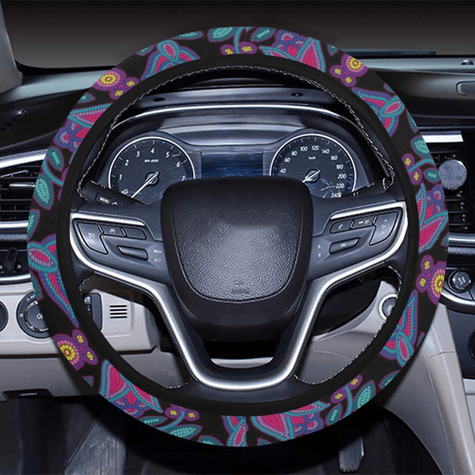 Beaded Nouveau Coal Steering Wheel Cover with Elastic Edge