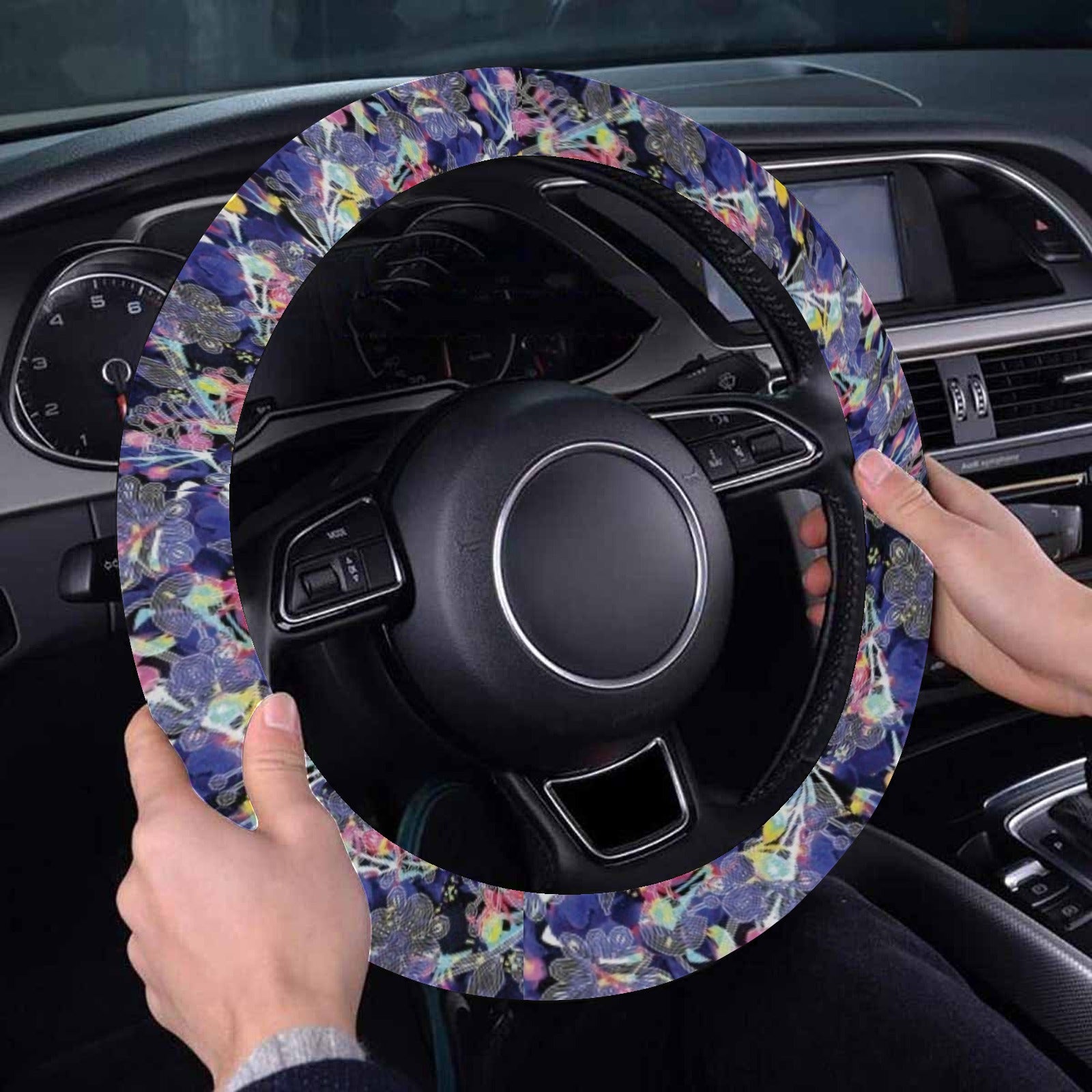 Culture in Nature Blue Steering Wheel Cover with Elastic Edge
