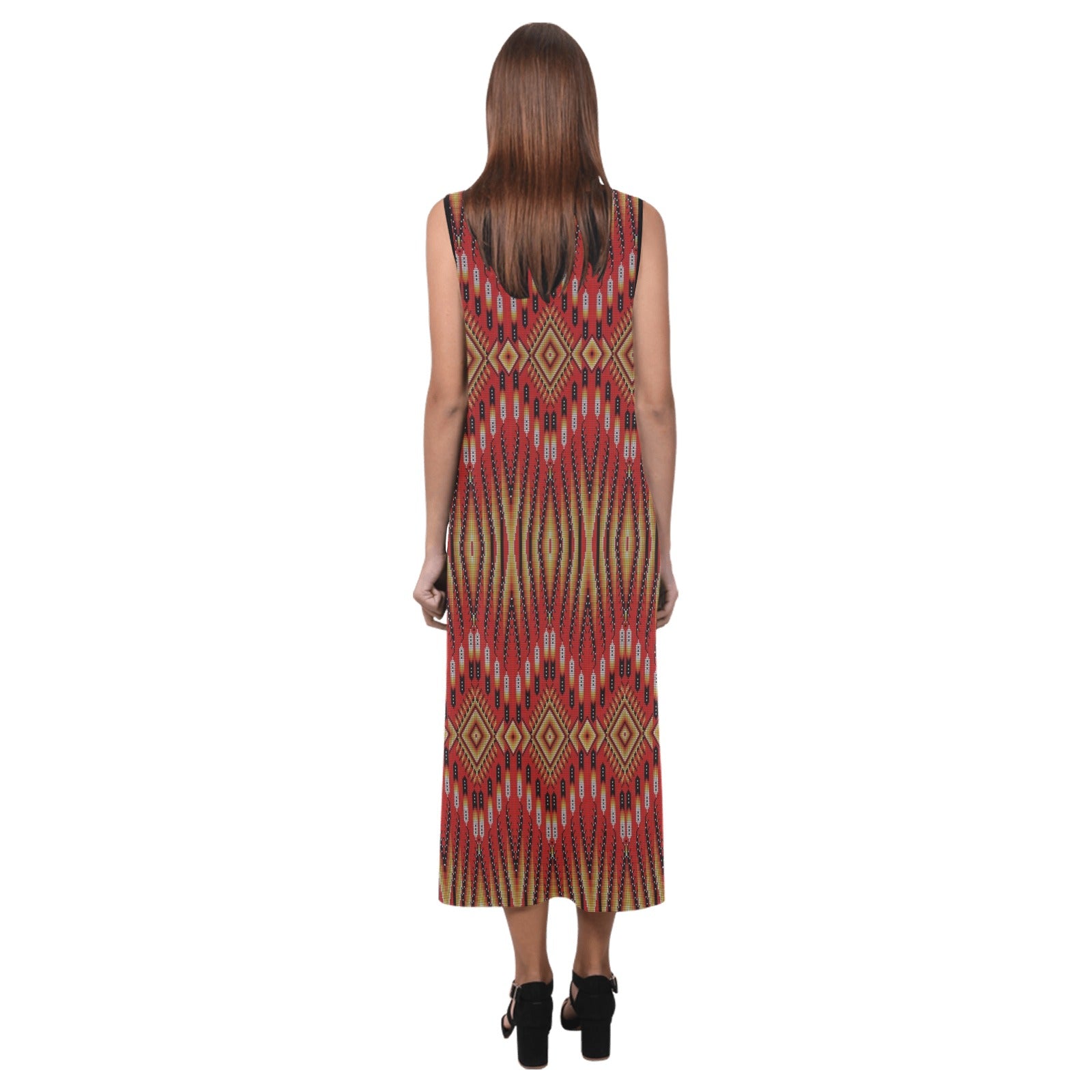 Fire Feather Red Phaedra Sleeveless Open Fork Long Dress