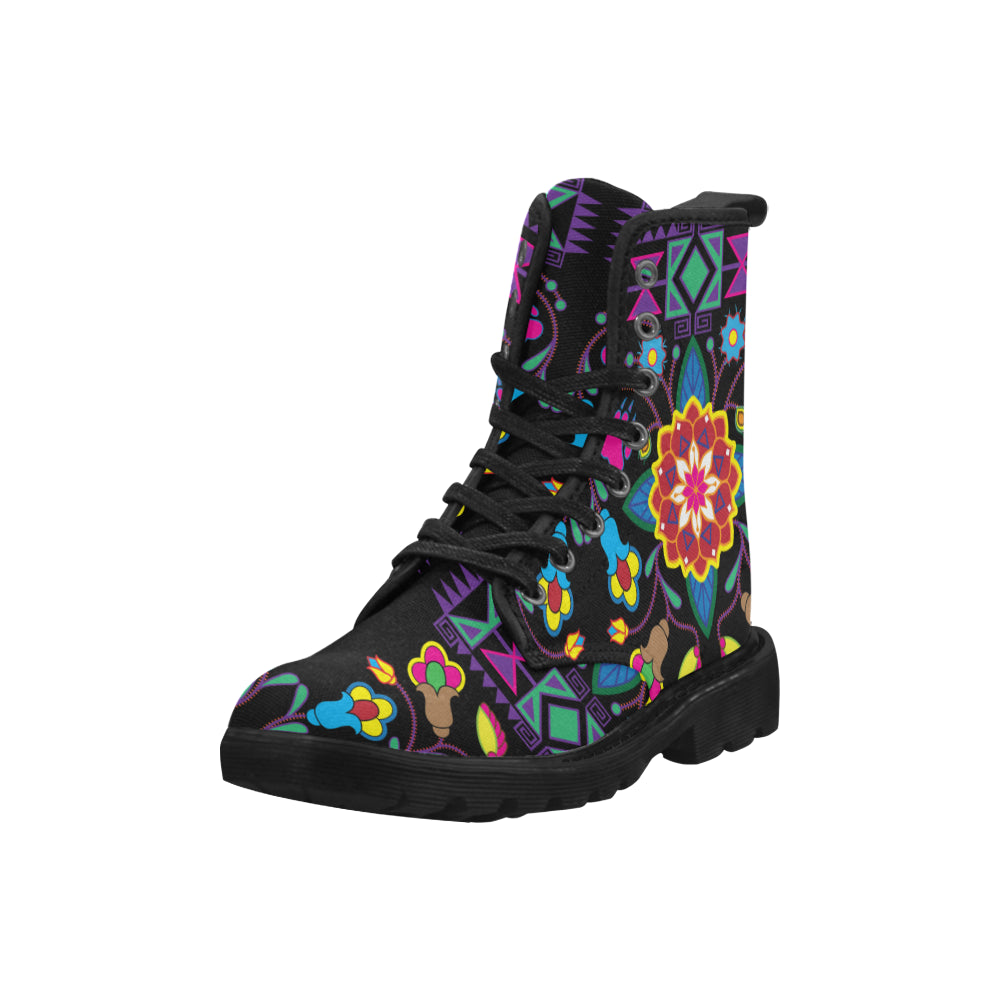 Geometric Floral Winter-Black Boots for Women (Black)