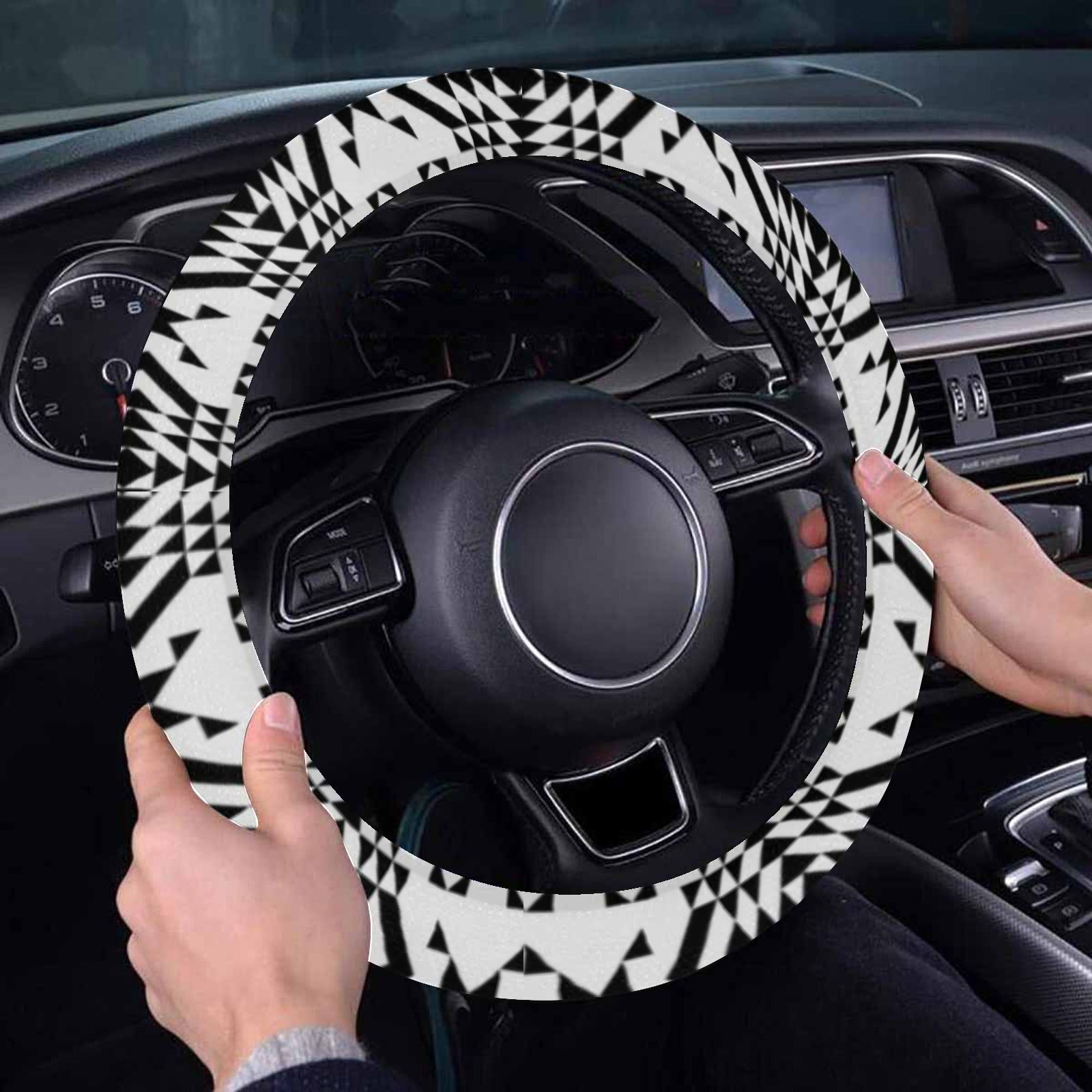 Black Rose Blizzard Steering Wheel Cover with Elastic Edge