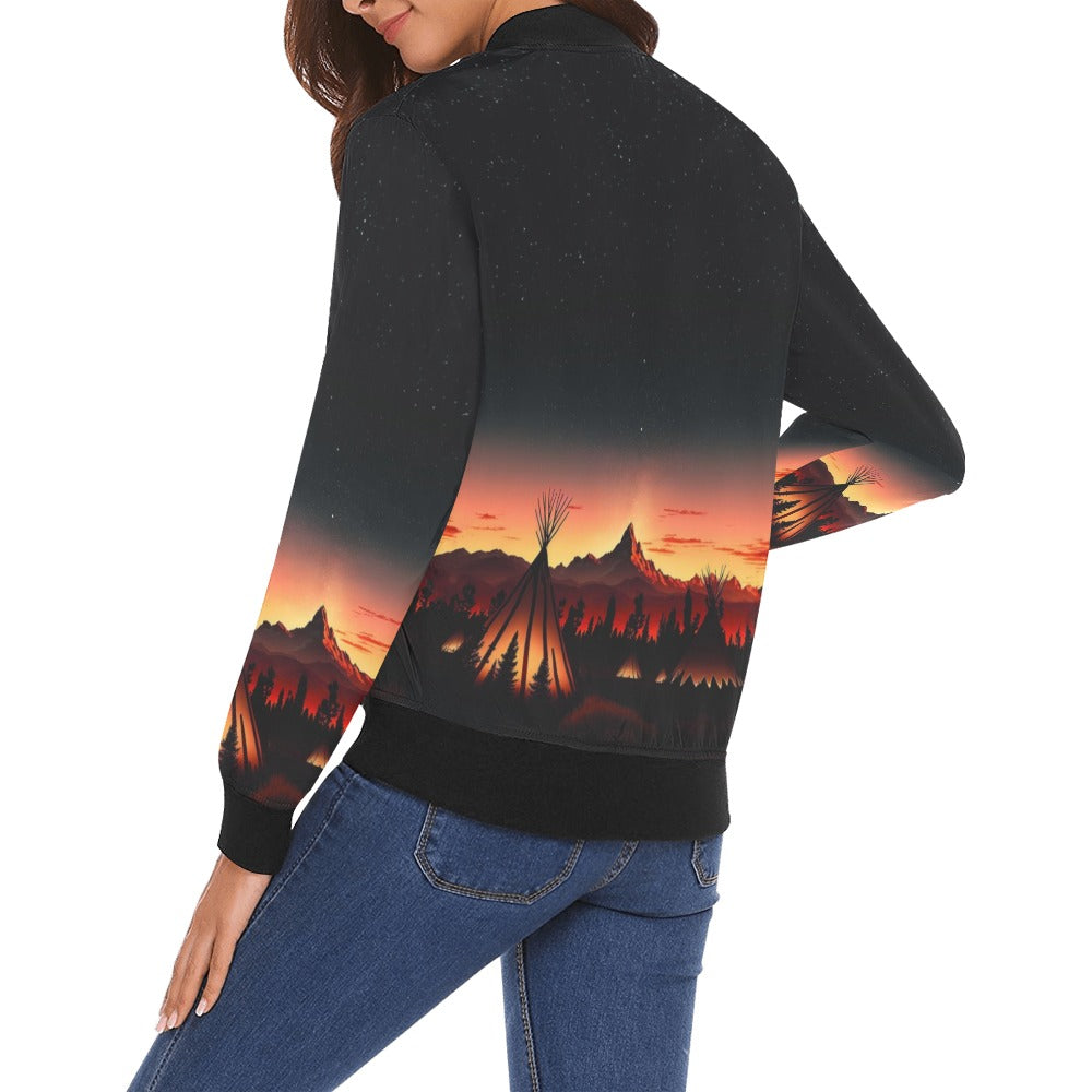 Sunset Tipis Bomber Jacket for Women