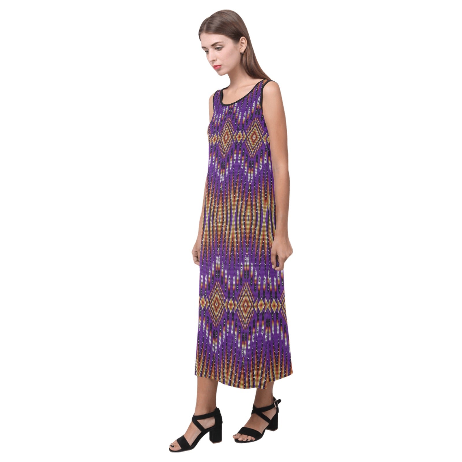 Fire Feather Purple Phaedra Sleeveless Open Fork Long Dress