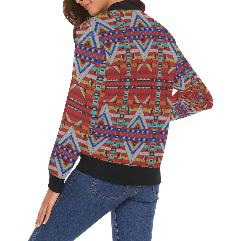 Medicine Blessing Red All Over Print Bomber Jacket for Women