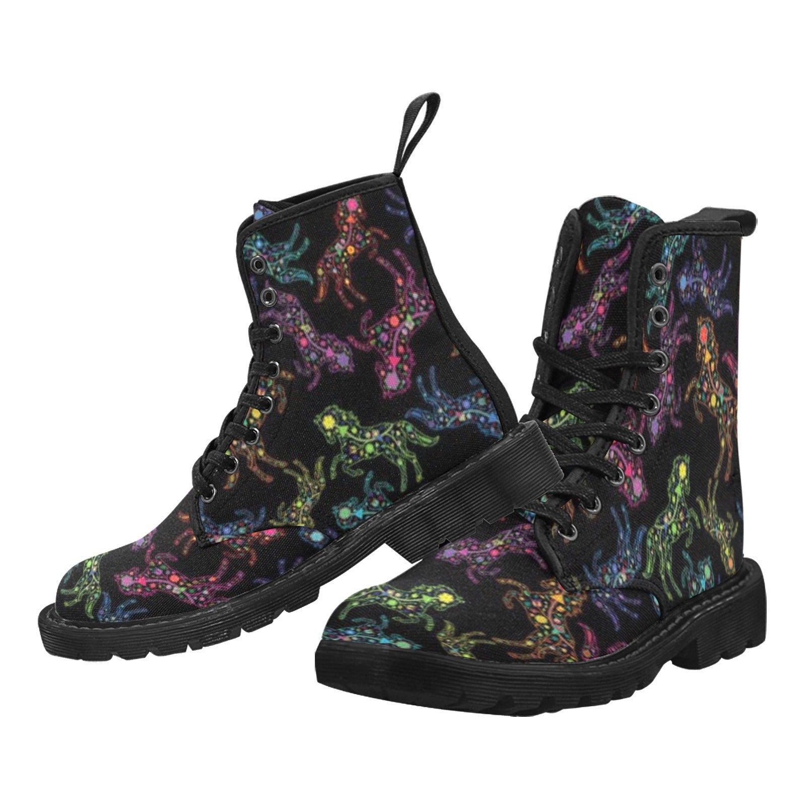Neon Floral Horses Boots for Men (Black)