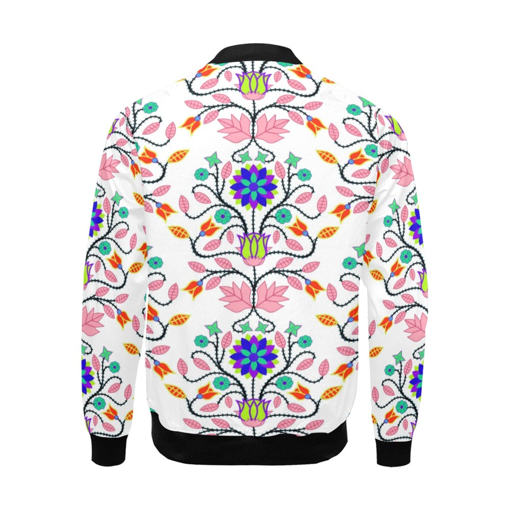 Floral Beadwork Four Clans White Bomber Jacket for Men