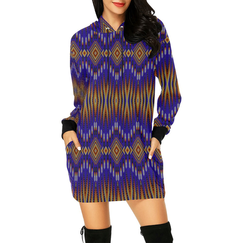 Fire Feather Blue Hoodie Dress