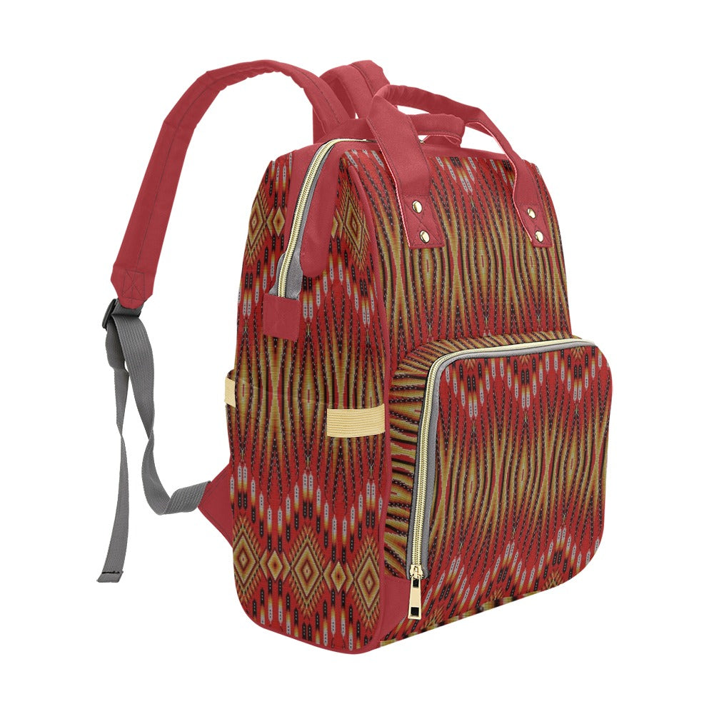 Fire Feather Red Multi-Function Diaper Backpack/Diaper Bag