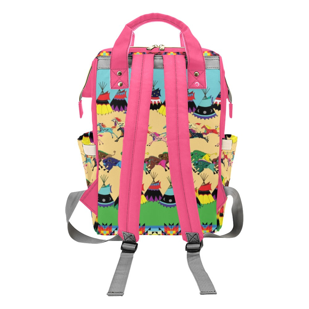Horses and Buffalo Ledger Pink Multi-Function Diaper Backpack/Diaper Bag