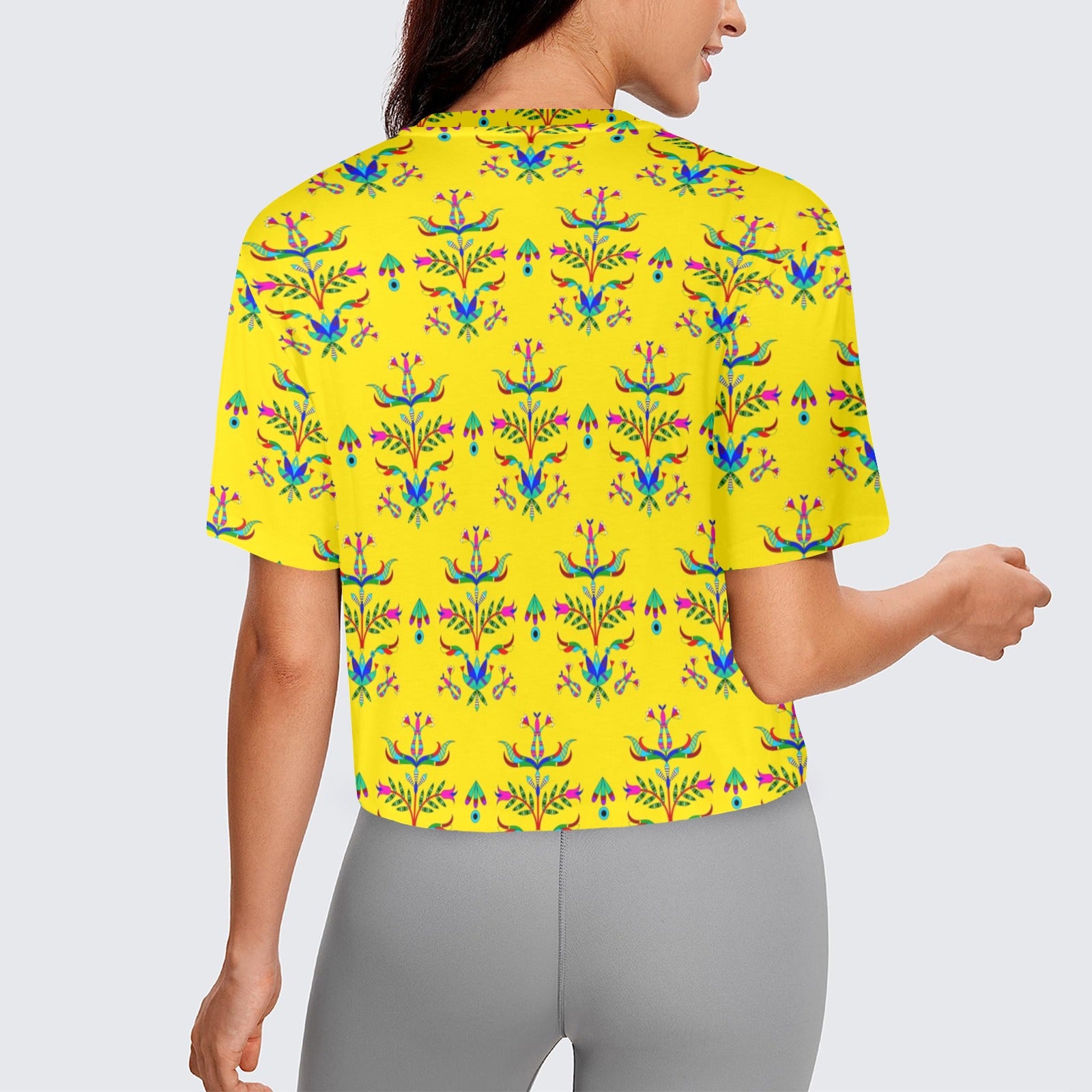 Dakota Damask Yellow Women's Cropped T-shirt