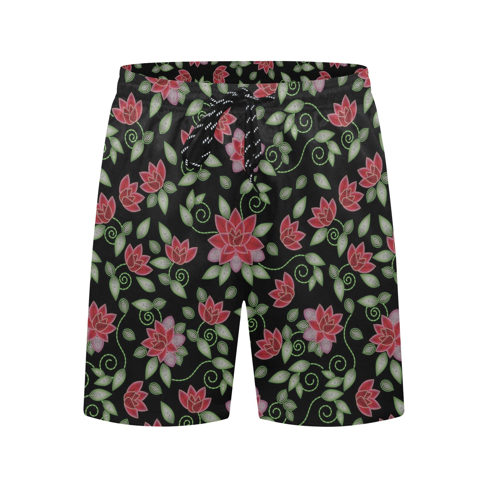 Red Beaded Rose Men's Mid-Length Beach Shorts