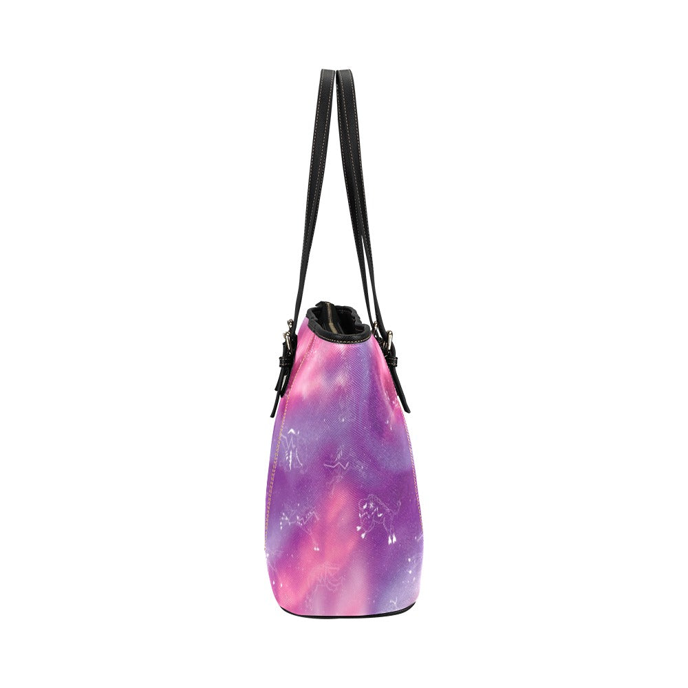 Animal Ancestors 7 Aurora Gases Pink and Purple Leather Tote Bag/Large