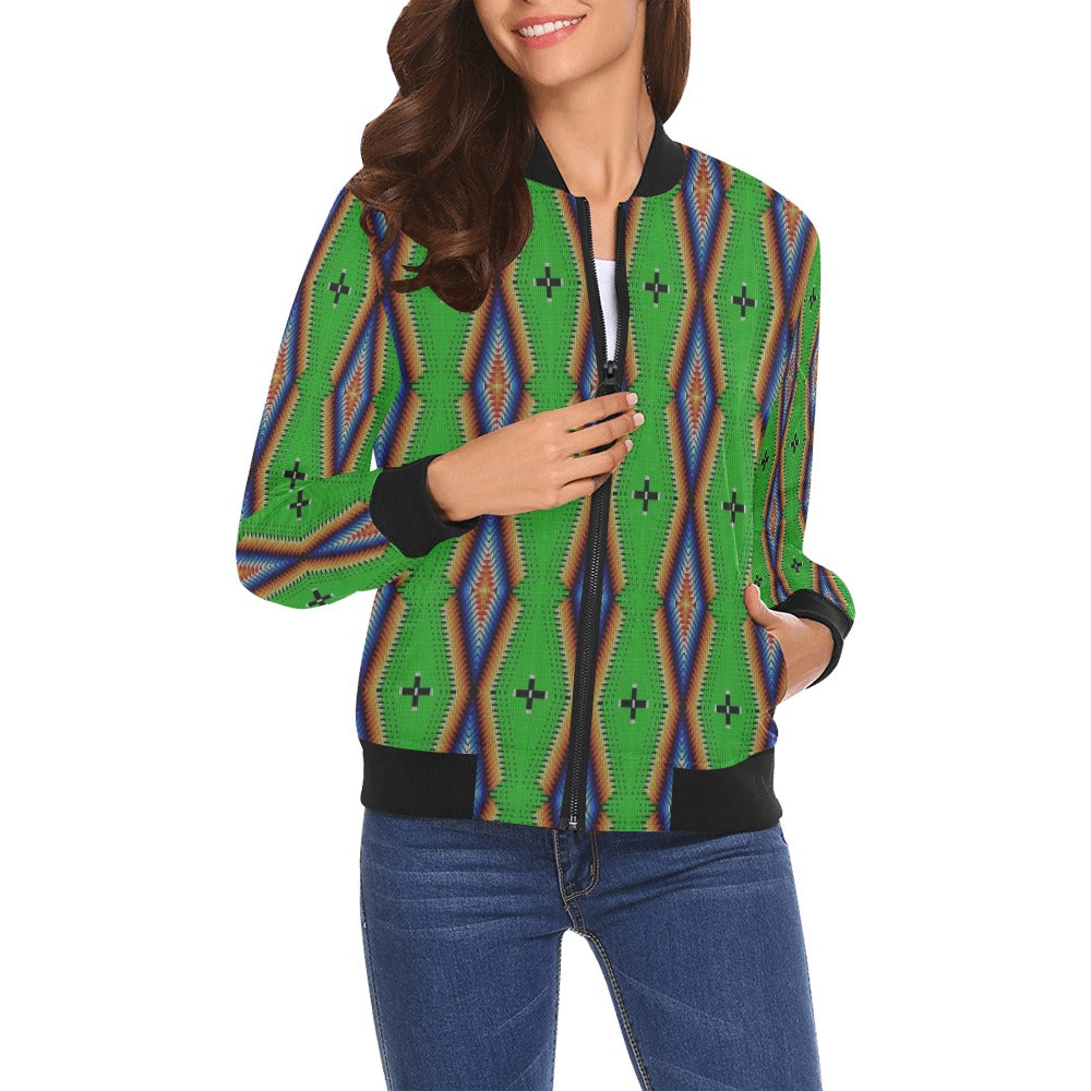 Diamond in the Bluff Lime All Over Print Bomber Jacket for Women