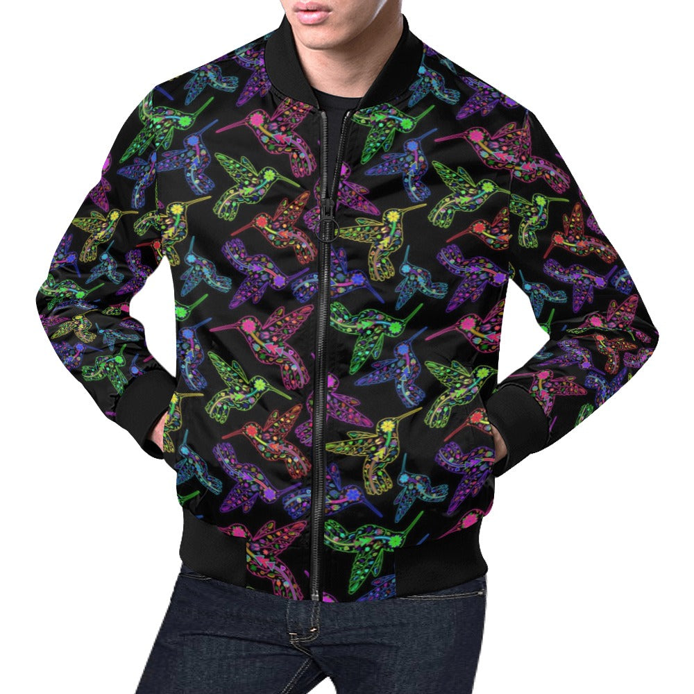 Neon Floral Hummingbirds Bomber Jacket for Men