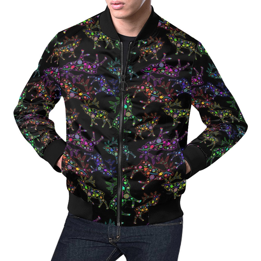 Neon Floral Elks Bomber Jacket for Men