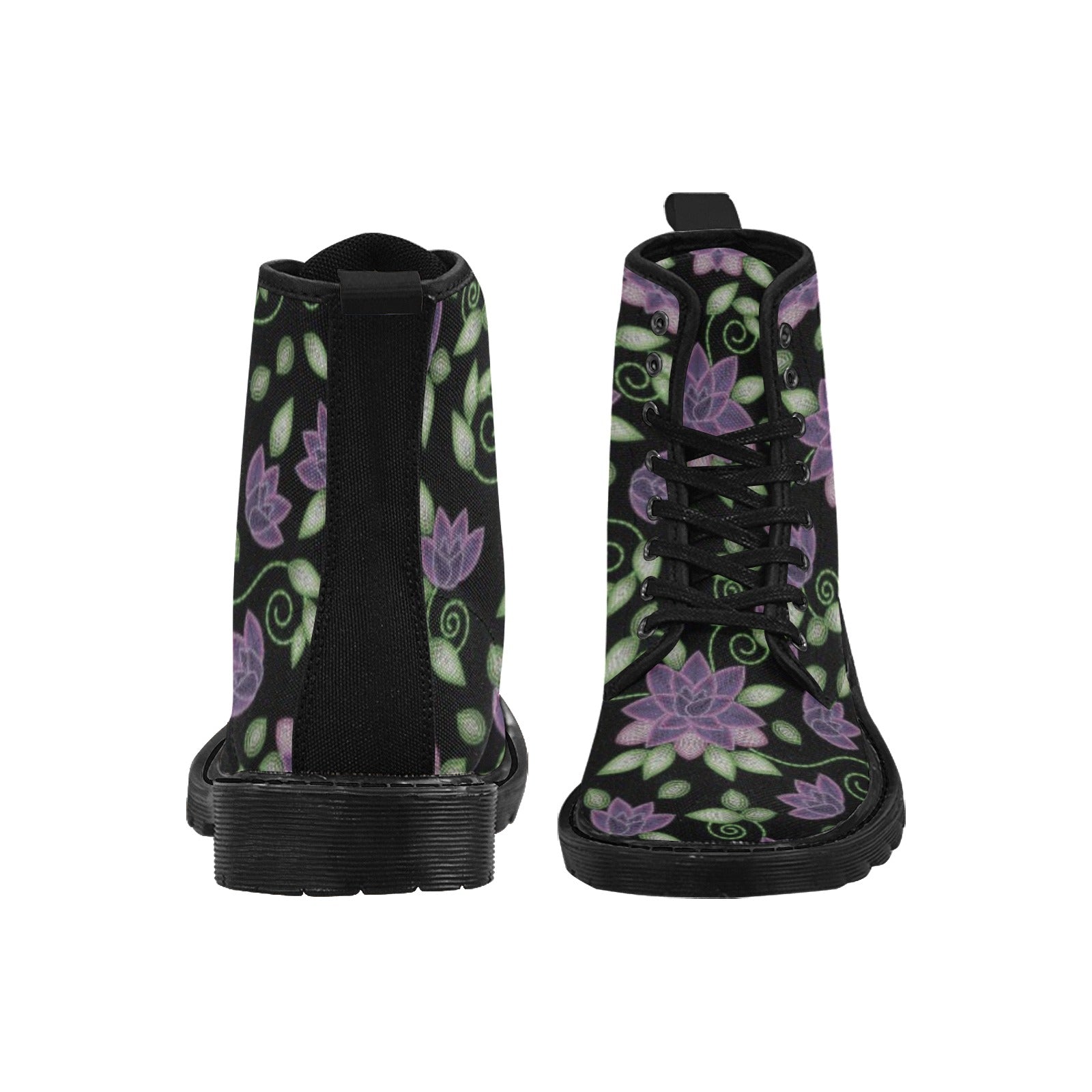 Purple Beaded Rose Boots for Men (Black)