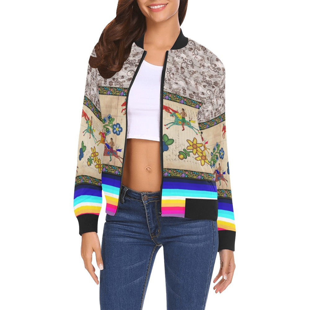 Brothers Race All Over Print Bomber Jacket for Women