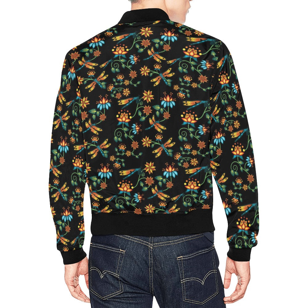 Dragon Lily Noir Bomber Jacket for Men