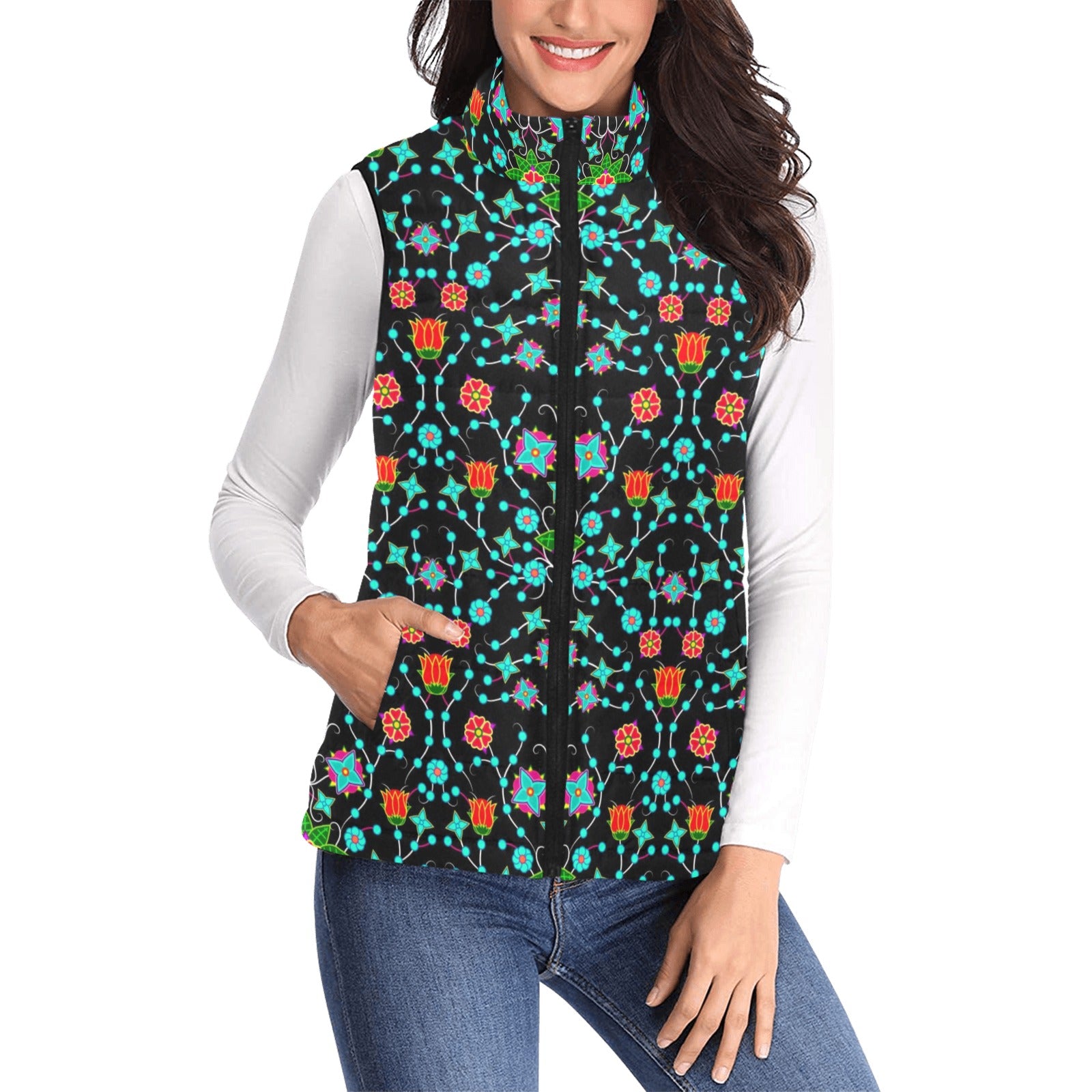 Floral Damask Upgrade Women's Padded Vest Jacket