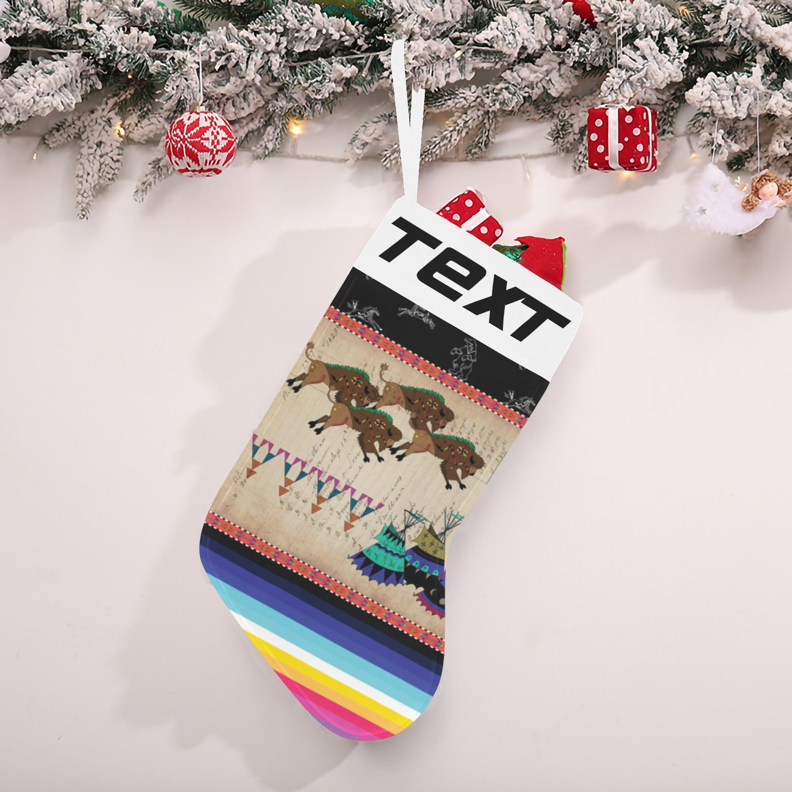 Buffalos Running Black Sky Christmas Stocking (Custom Text on The Top)