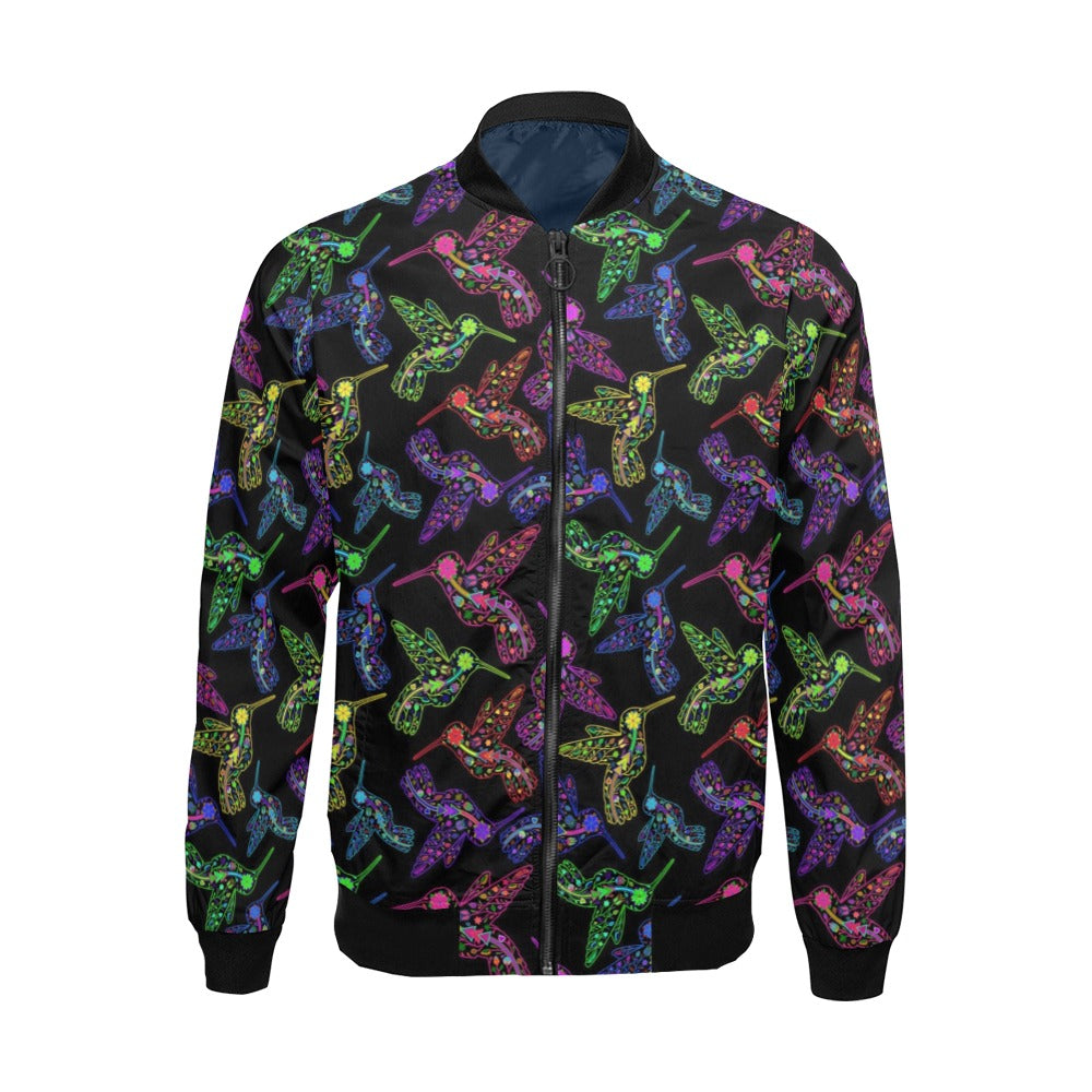 Neon Floral Hummingbirds Bomber Jacket for Men