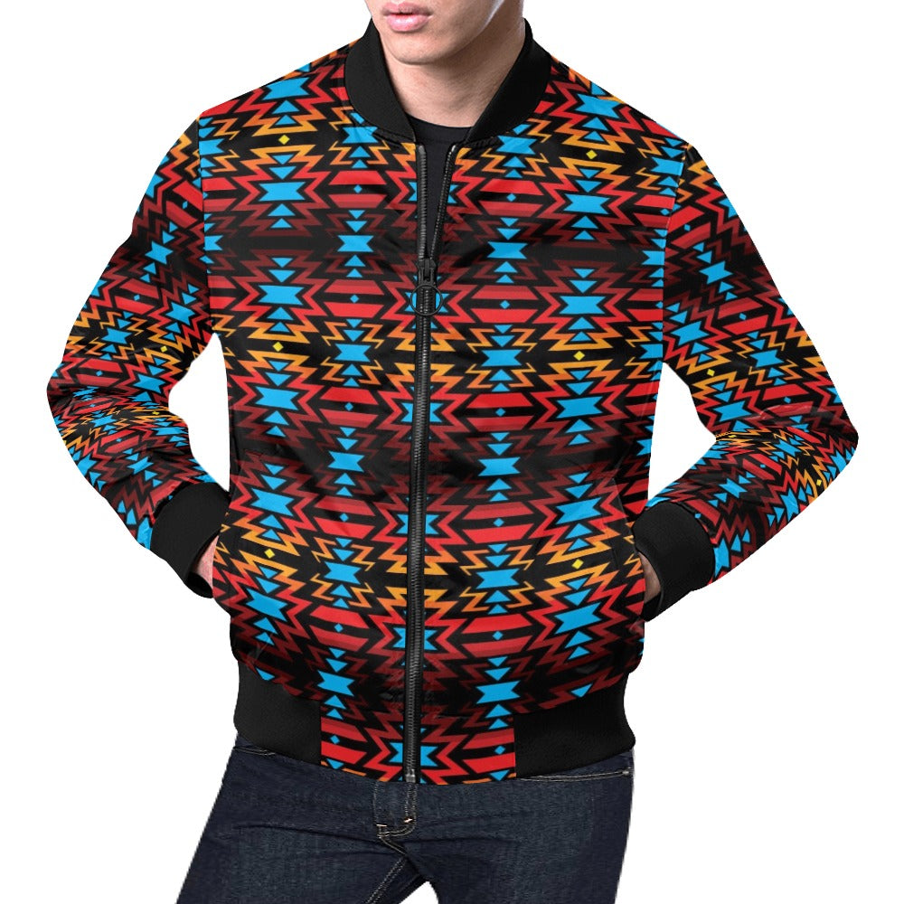 Black Fire and Turquoise Bomber Jacket for Men