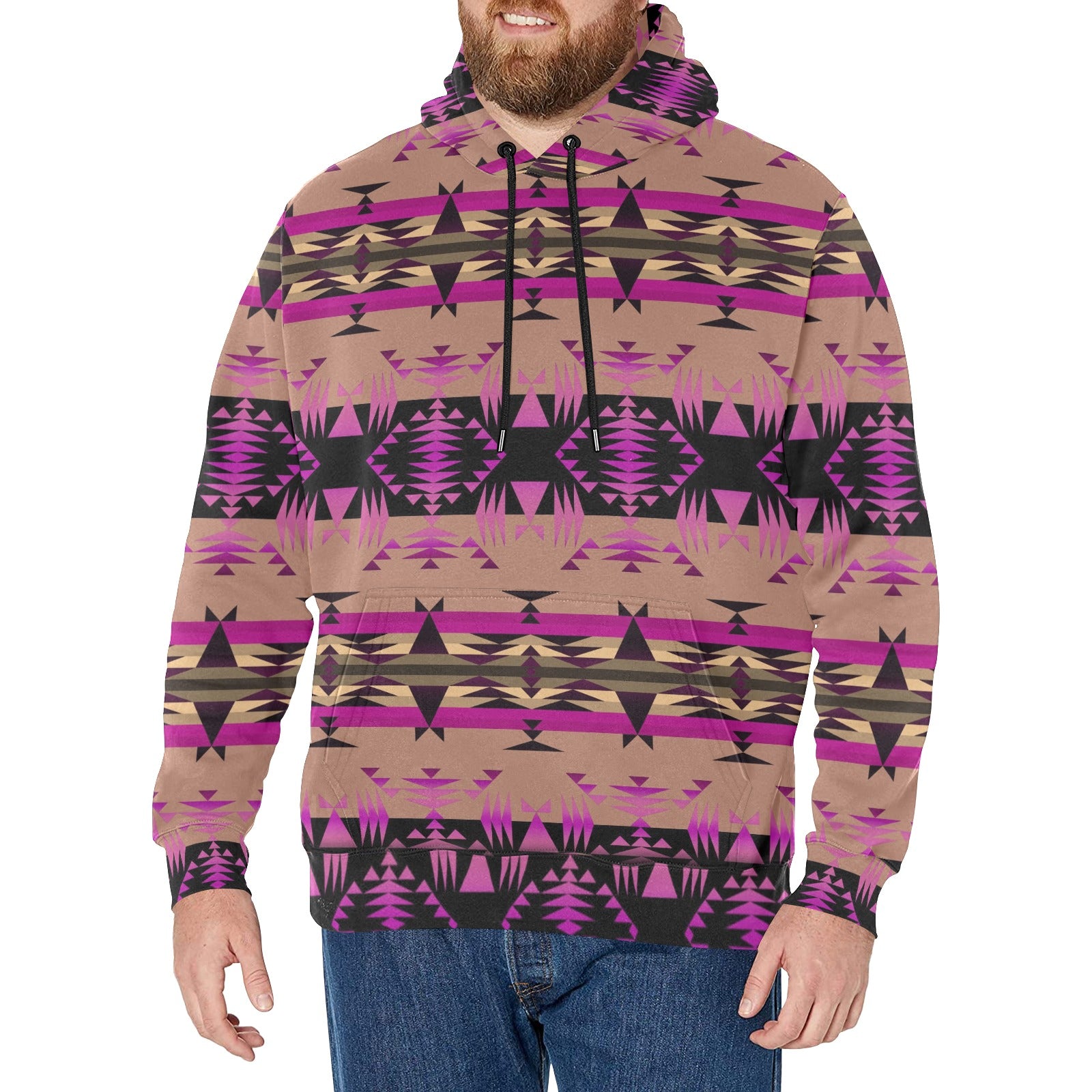 Between the Mountains Berry Men's Long Sleeve Fleece Hoodie