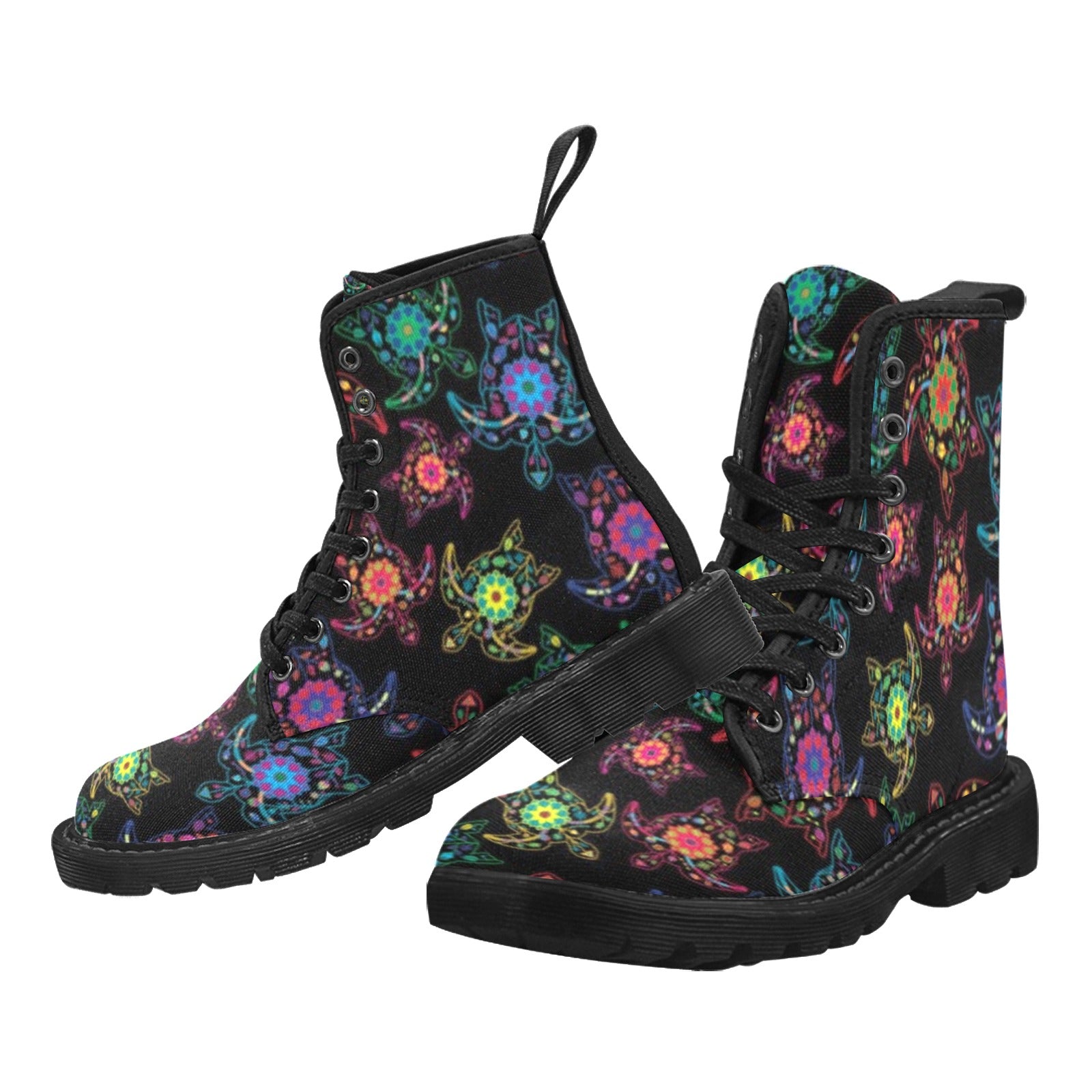 Neon Floral Turtle Boots for Women (Black)