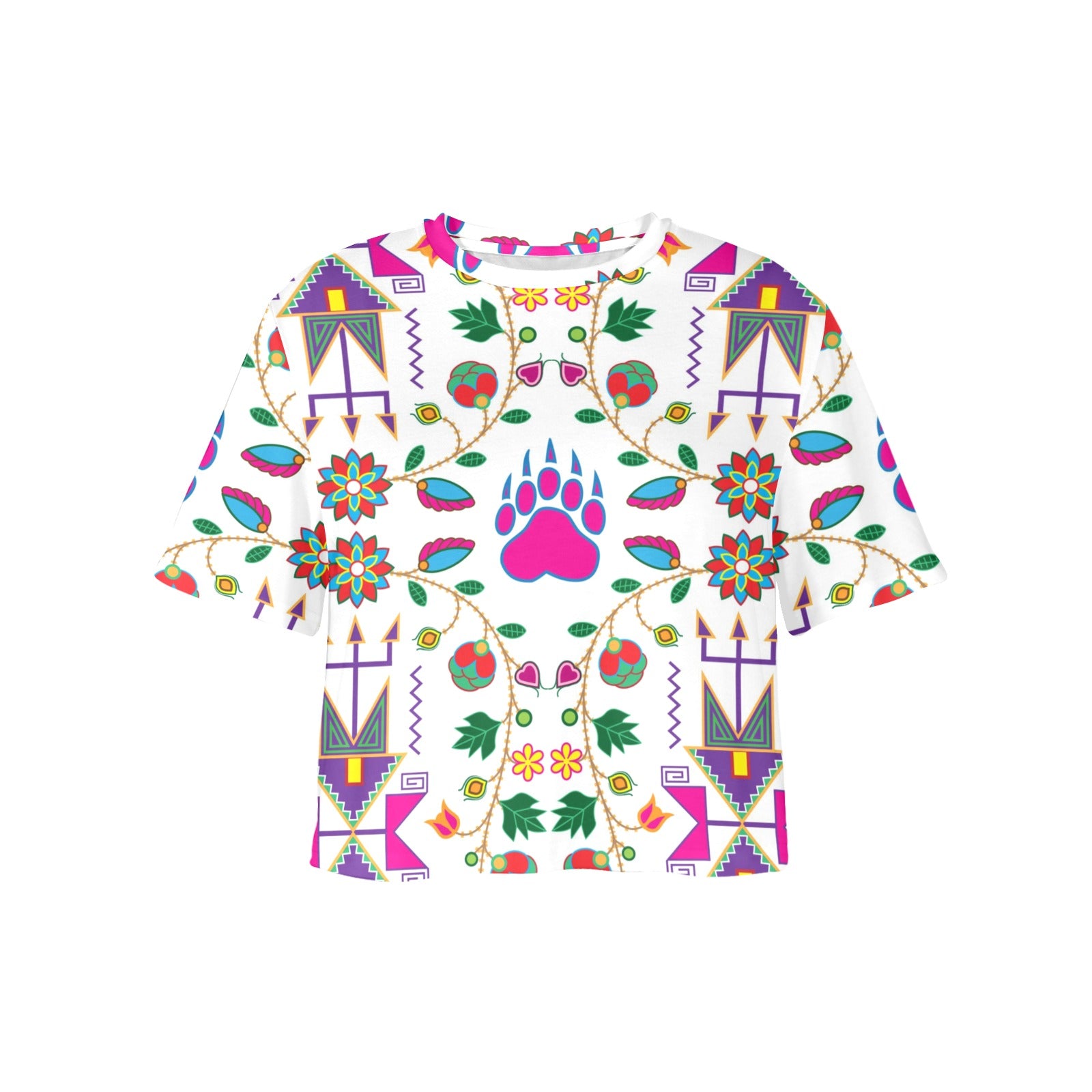 Geometric Floral Fall White Women's Cropped T-shirt