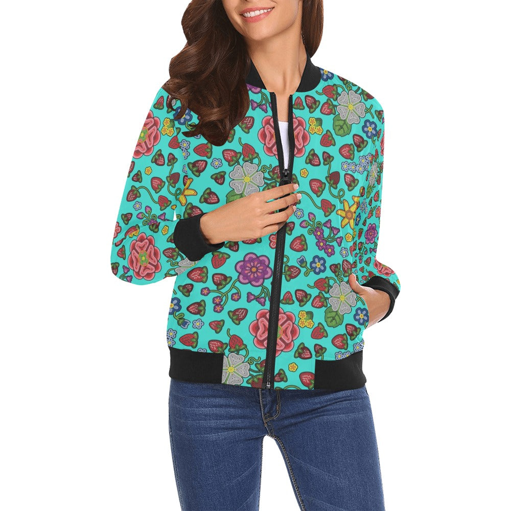 Berry Pop Turquoise All Over Print Bomber Jacket for Women