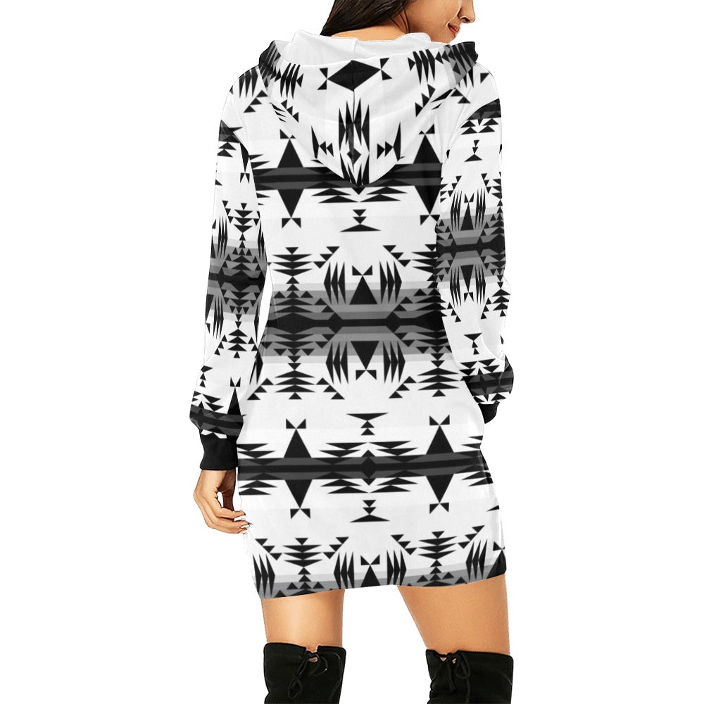 Between the Mountains White and Black Hoodie Dress