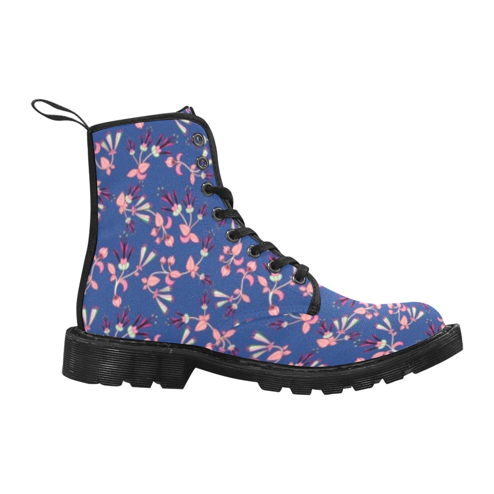 Swift Floral Peach Blue Boots for Women (Black)