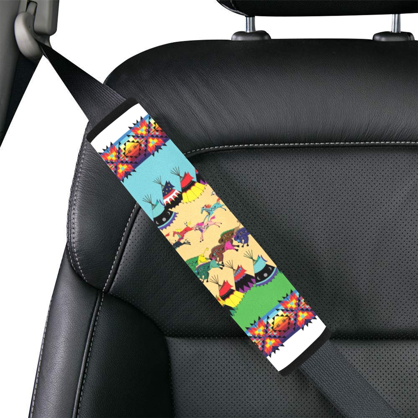Horses and Buffalo Ledger White Car Seat Belt Cover 7''x12.6'' (Pack of 2)
