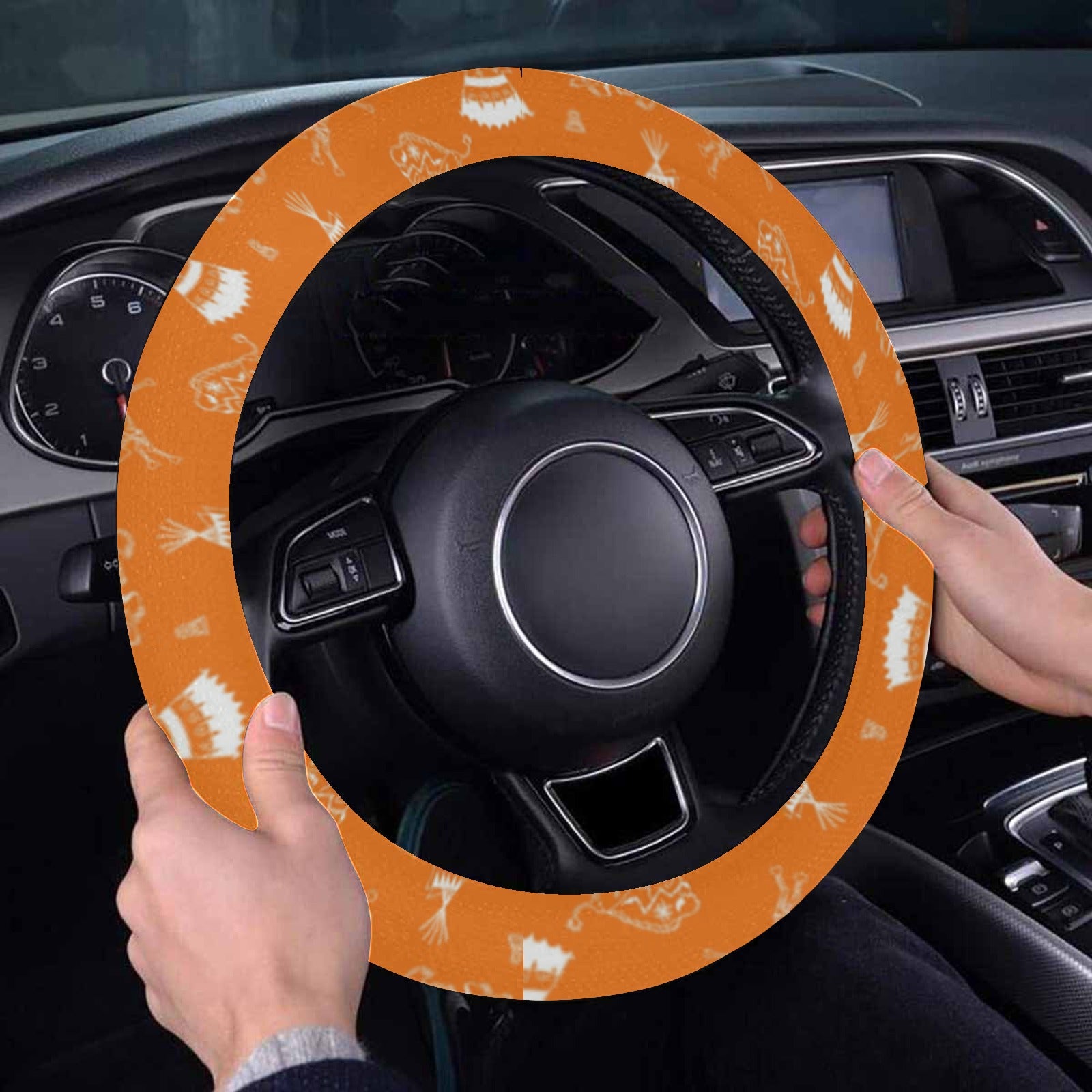 Ledger Dabbles Orange Steering Wheel Cover with Elastic Edge