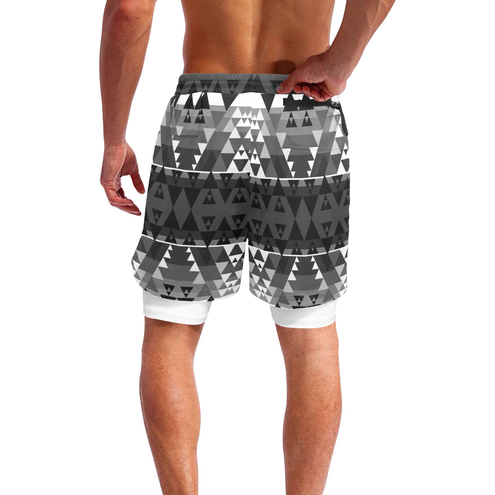 Writing on Stone Black and White Men's Sports Shorts with Compression Liner