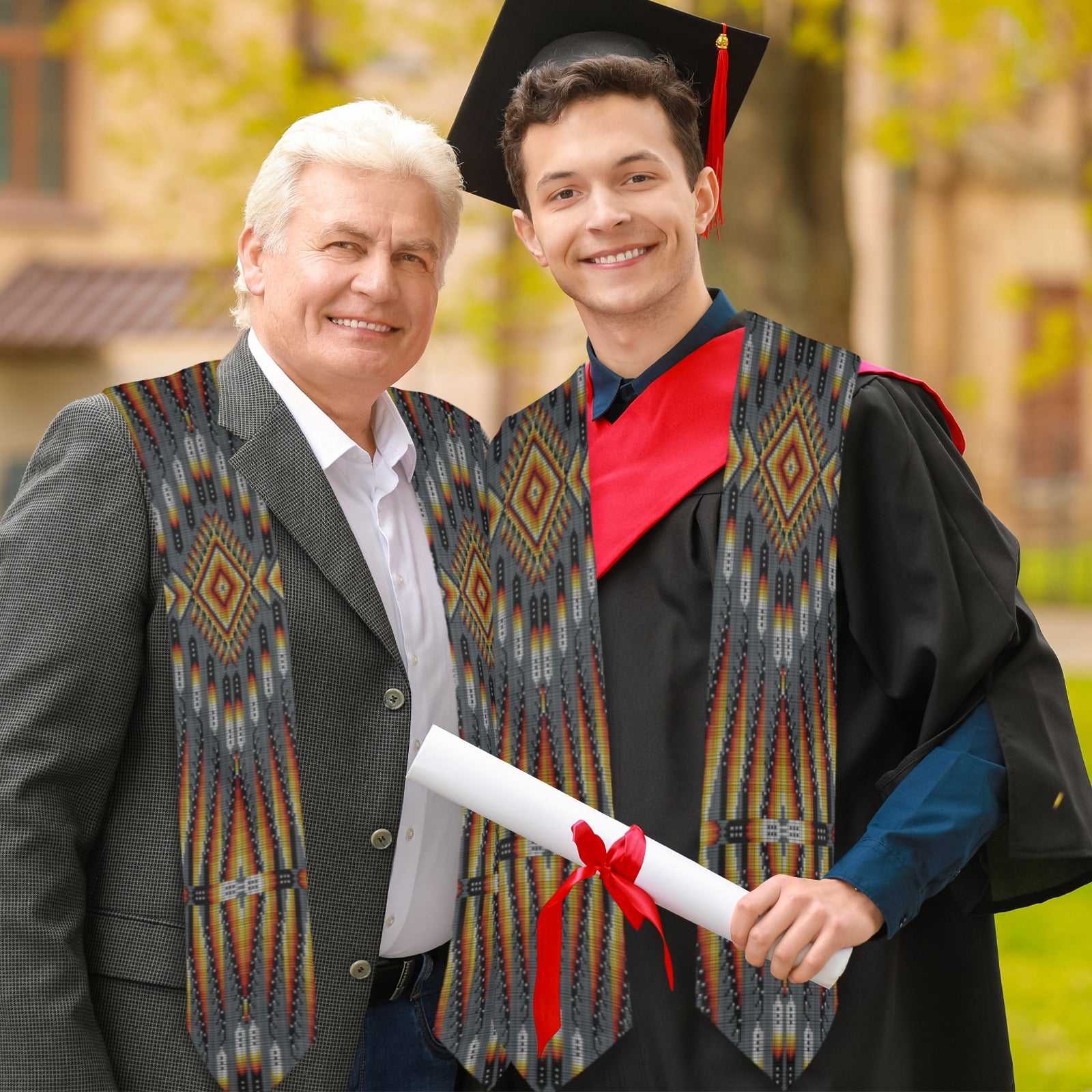 Fire Feather Grey Graduation Stole